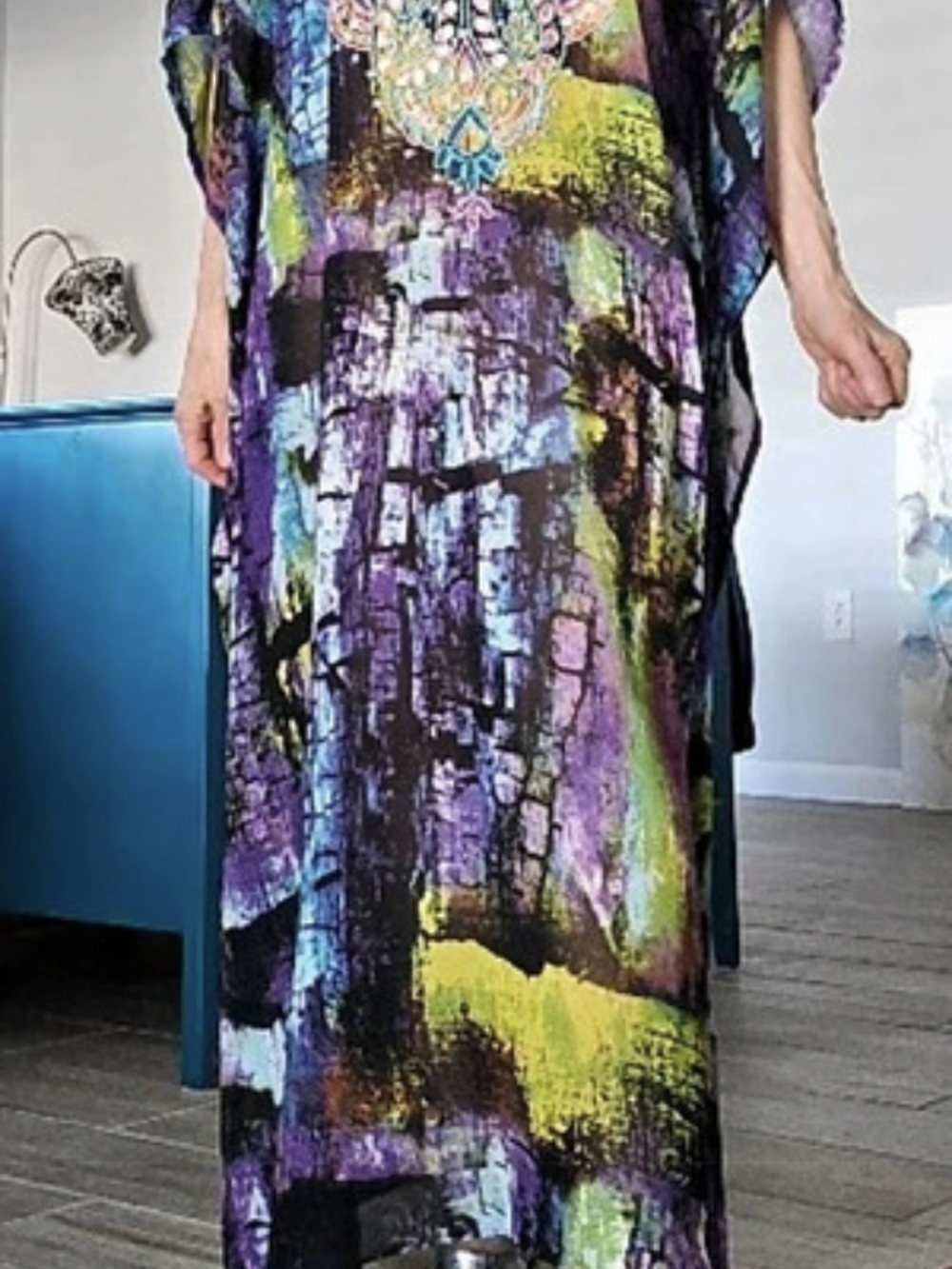 Lucky & Coco Abstract Maxi Dress in Purple & Green Like New